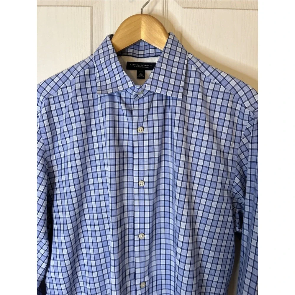 Banana Republic non iron slim fit men's‎ LS shirt size XL blue plaid